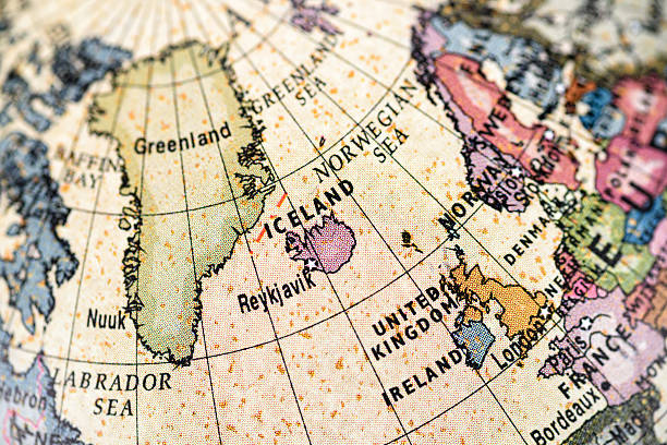 Globe Northern Europe Close-up of Iceland in the colorful world map. greenland stock pictures, royalty-free photos & images