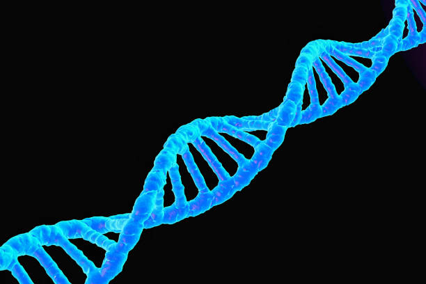 Glowing blue DNA double stand, 3D rendered stock photo