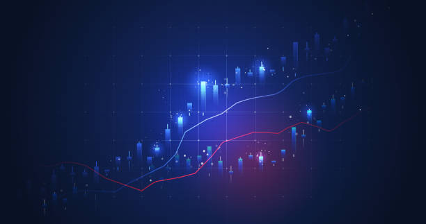 ビジネス輝く株式グラフや投資財務データの光の市場チャートは、図の交換情報を持つ成長マネーダイアグラムの背景に利益を上げます。3d レンダリング。 - 株 ストックフォトと画像