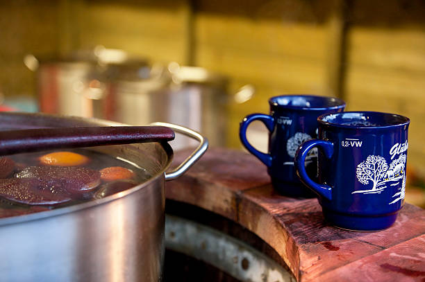 Gluhwein at Christmas Market in Trento, Italy stock photo