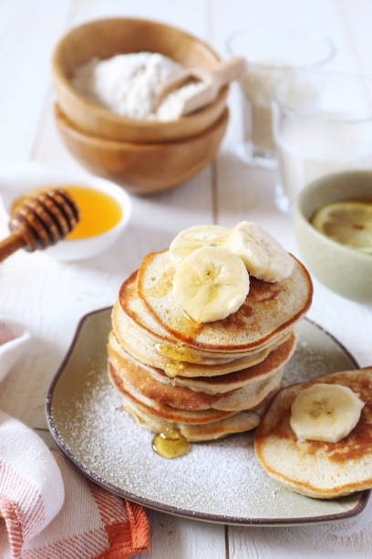 Gluten free: Pancake with rice milk and rice flour stock photo
