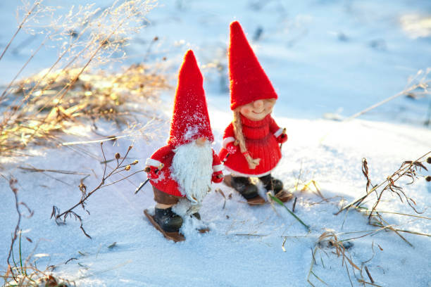 Gnome skiing stock photo