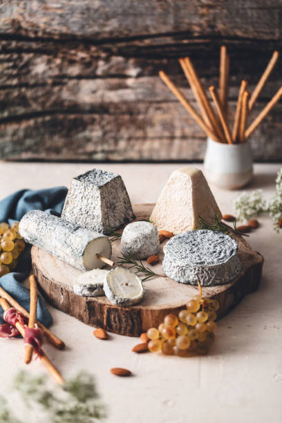 Goat Cheese Platter, Chavignol, Valençay, Saint-Maure de Touraine, Salles-sur-Cher, Pouligny-Saint-Pierre stock photo