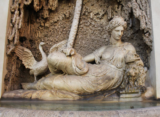 Rome, Italy- December 28, 2018: Goddess Juno sculpture at Crossing of Quattro Fontane, Renaissance fountain statue representing Juno goddess of marriage, pregnancy and childbirth, protector of the State, symbol of loyalty . stock photo