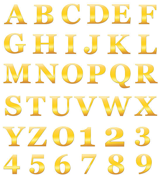 gold alphabet letters include numerals isolated on white xxl - 6 7 ��r bildbanksfoton och bilder