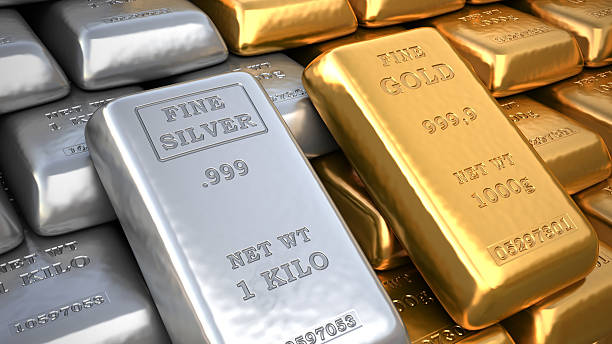 Gold and silver bars stock photo