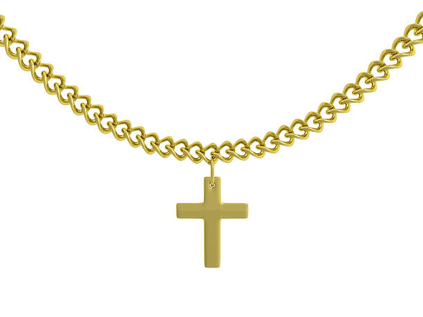 Gold Chain Gold chain with cross pendant chain object stock pictures, royalty-free photos & images