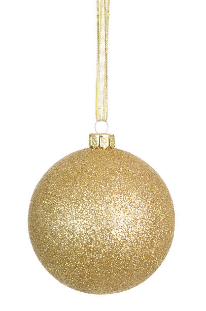 Gold Glitter Bauble (XL) Gold glitter bauble on a white background.PLEASE CLICK ON THE IMAGE BELOW TO SEE MY CHRISTMAS LIGHTBOX: Gold Ornament stock pictures, royalty-free photos & images