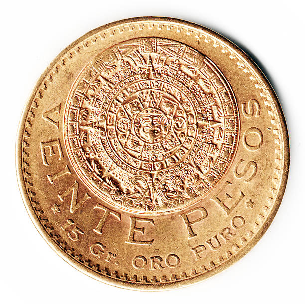 Gold Mexico 1918  Peso featuring the Mexican Calendar stock photo