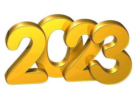 3d Gold Number New Year 2023 On White Background Stock Photo - Download Image Now - iStock