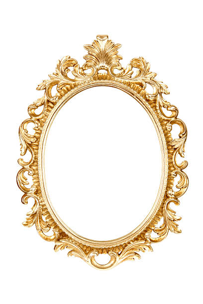 Gold picture frame isolated on white background Oval picture frame isolated with clipping path. mirror object photos stock pictures, royalty-free photos & images