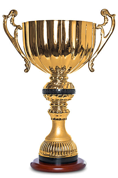 Gold trophy isolated on white clipping path. stock photo