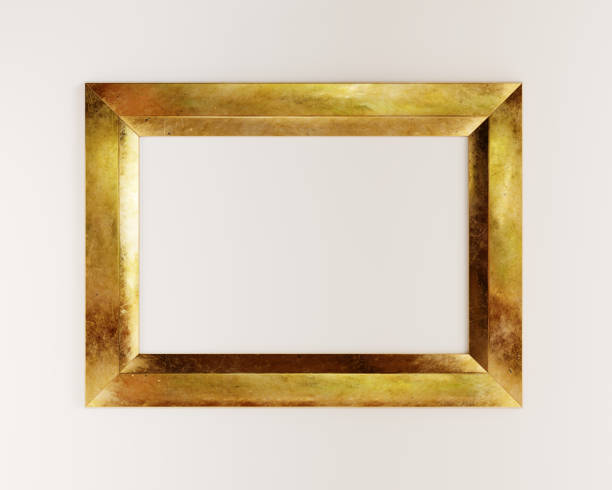 Gold vintage frame on white background. 3D render. stock photo