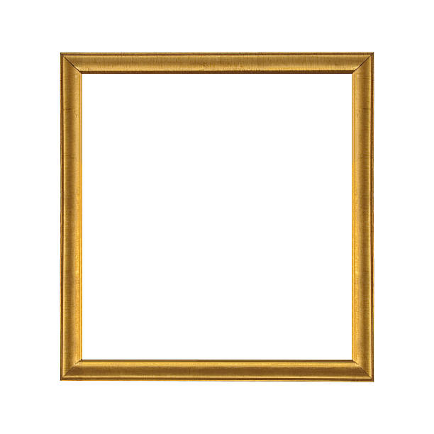 Gold wooden picture frame isolated on white background stock photo