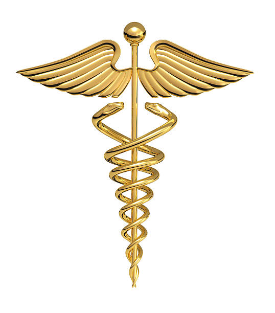 A golden caduceus medical symbol A Caduceus over a white background Caduceus stock pictures, royalty-free photos & images