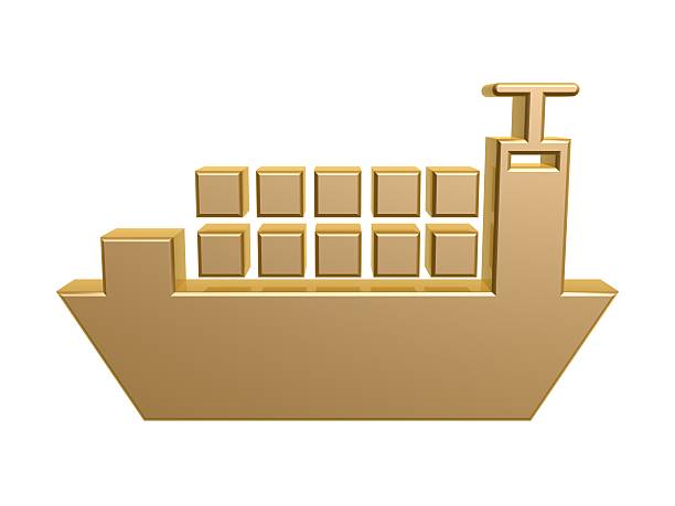 golden cargo ship stock photo
