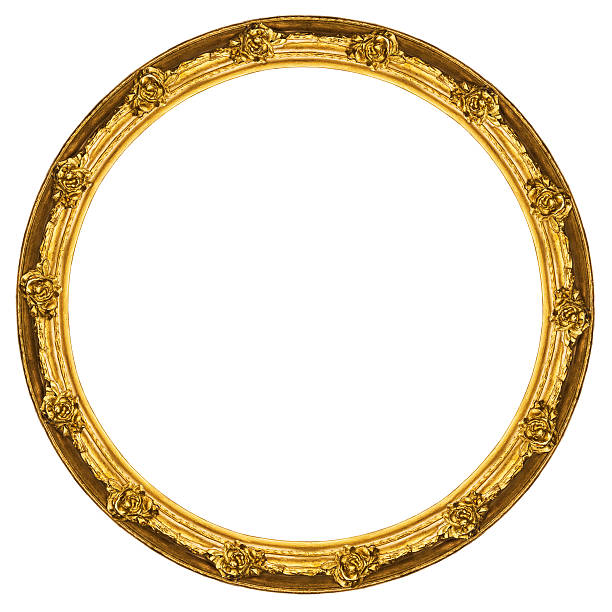 Golden circular frame isolated on white background. Golden Baroque Frame isolated on white background. Wooden gilded circular frame restored to its original condition. Modern interior concept. mirror object photos stock pictures, royalty-free photos & images