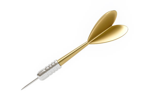 Golden darts arrow isolated on white background with gold object. 3D rendering. stock photo