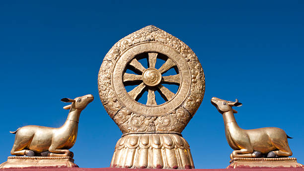 Golden Dharma Wheel, Jokhang Temple, Lhasa, Tibet stock photo