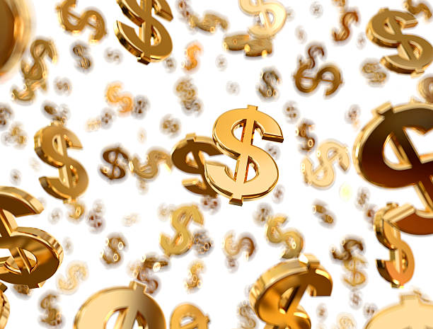 Golden dollar signs raining with white background Golden dollar signs falling on the white background. currency symbol stock pictures, royalty-free photos & images