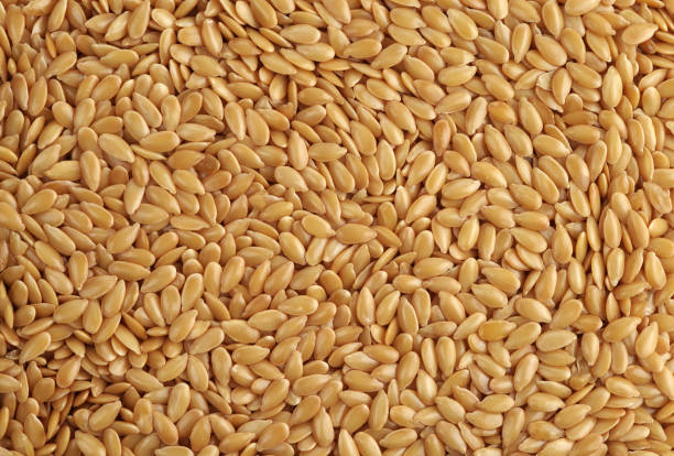 Golden flax seed texture. Natural background stock photo