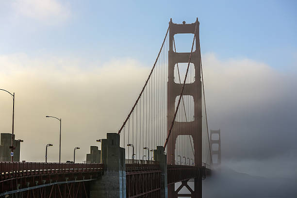 Golden Gate Bridge Fog at Sunset stock photo