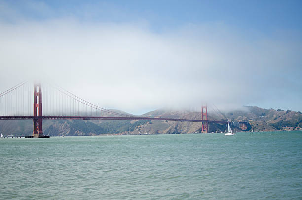 Golden Gate Bridge in the fog stock photo