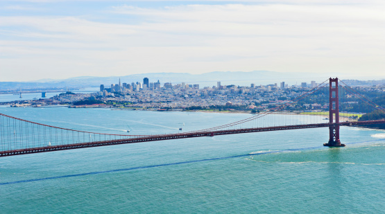 Golden Gate Bridge With San Francisco Skyline Stock Photo