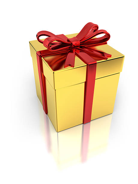 Golden Giftbox with Red Ribbon stock photo