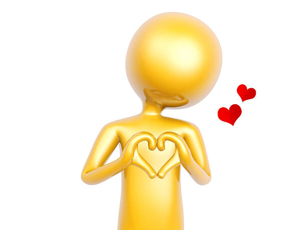 golden guy make heart love symbol with hands isolated on stock photo