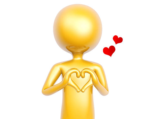 golden guy make heart love symbol with hands isolated on stock photo