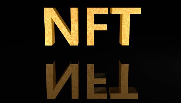 Golden letters NFT , black background, reflection. crypto art sign, blockchain and digital artwork selling technology concept symbol. Golden letters NFT , black background, reflection. crypto art sign, blockchain and digital artwork selling technology concept symbol. Futuristic abstract 3d rendering . web3 NFT stock pictures, royalty-free photos & images
