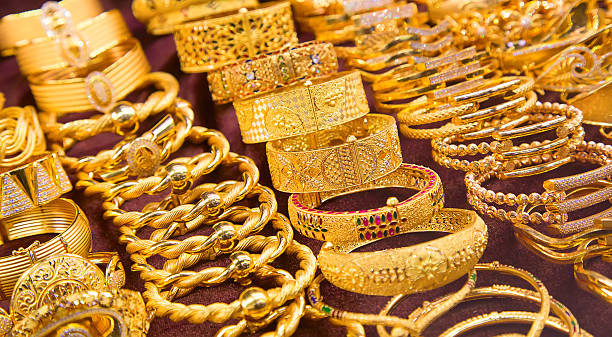 Golden market in Dubai stock photo