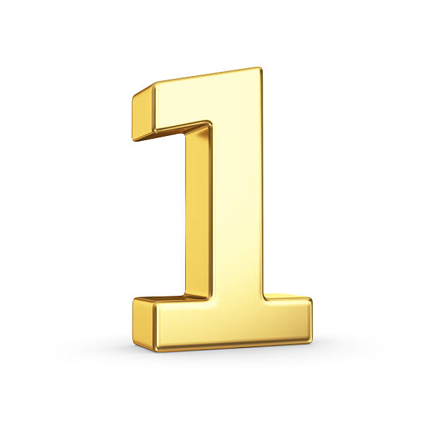 Golden number one on white 3D golden number 1 - isolated with clipping path single object stock pictures, royalty-free photos & images