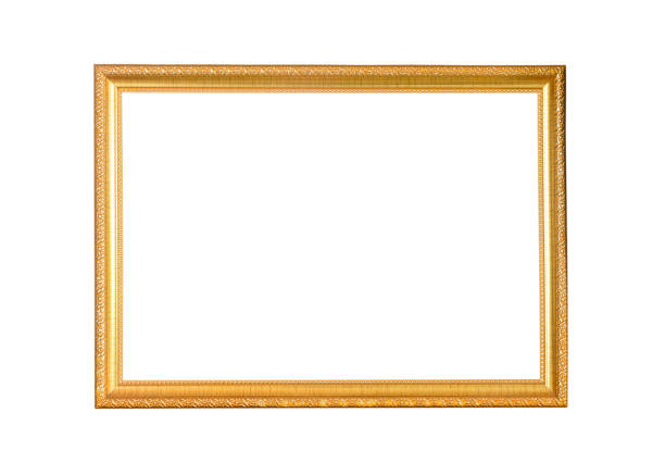 cornice d'oro isolata su sfondo bianco - cornice quadro foto e immagini stock
