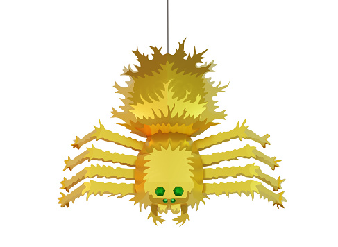 Golden scary spider, polygonal insect isolated on white, 3d render