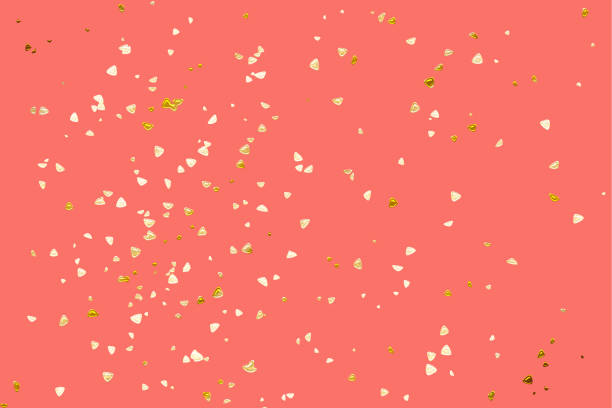 golden shiny confetti on coral background in modern style. sparkles shape on romantic wallpaper decor. happy birthday invitation poster background - happy birthday celebrity imagens e fotografias de stock