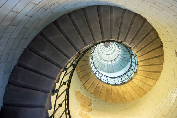 Golden spiral in a stairs phare, Bretagne, France. stock photo