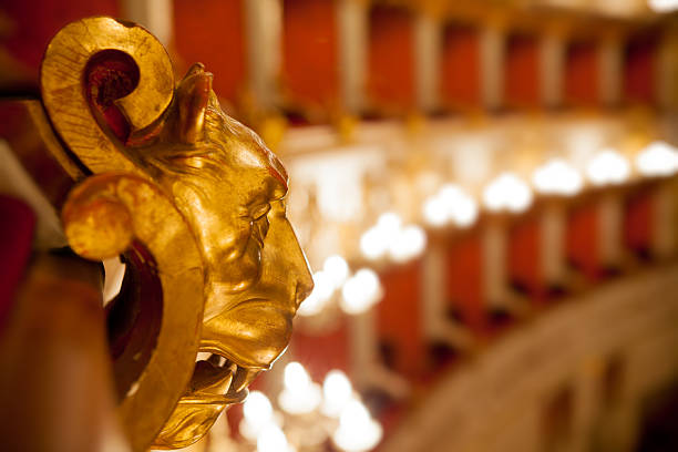 Golden wood lion in theater stock photo
