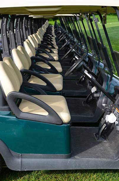 Golf carts all in a row stock photo