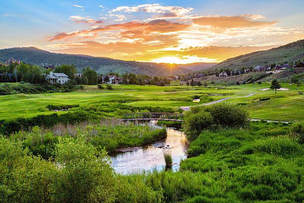 Golf Course Sunset, Utah Jeremy Ranch Golf Course Sunset, Park City, Utah utah stock pictures, royalty-free photos & images