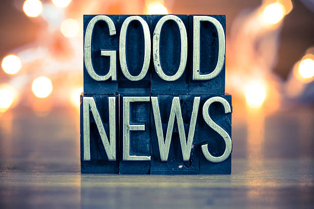 Good News Concept Metal Letterpress Type The words GOOD NEWS written in vintage metal letterpress type on a soft backlit background. good news stock pictures, royalty-free photos & images
