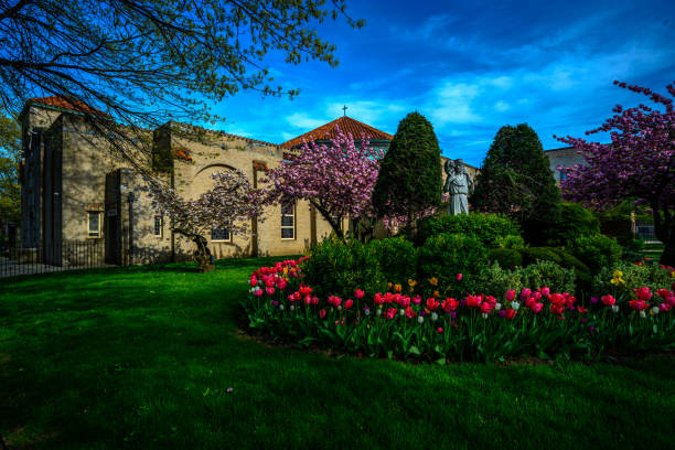 Good Shepherd Church in Spring stock photo