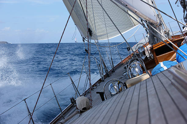 Good wind sailing at the regatta. stock photo