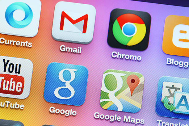 Google family apps on iphone stock photo