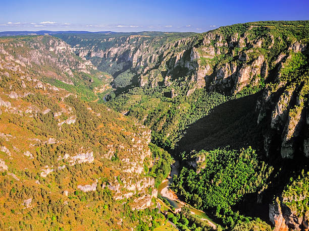 gorge "the gorges du tarn in the cevennes national park, lozere, languedoc-roussillon, france" gorges du tarn stock pictures, royalty-free photos & images