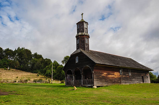 Gorgeous Colored and Wooden Churches, Chiloe Island, Chile stock photo