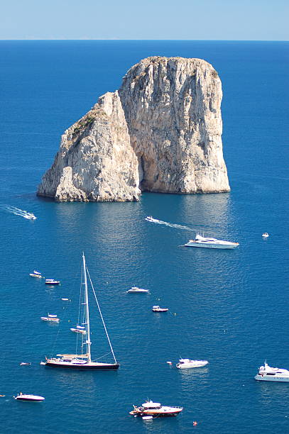 Gorgeous landscape of famous faraglioni rocks on Capri island, Italy stock photo