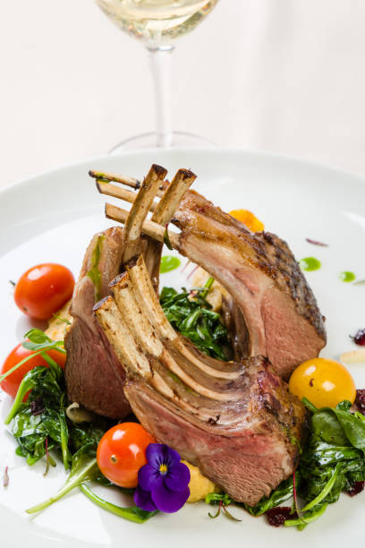 Gourmet lamb chops stock photo