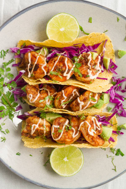 Gourmet Shrimp Tacos stock photo